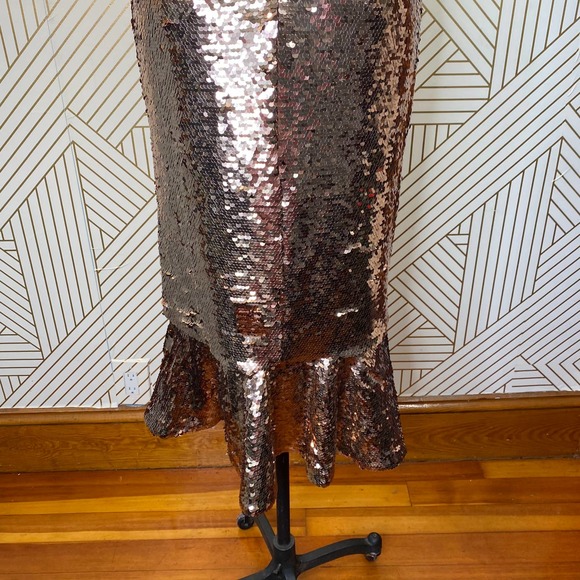 Saloni Aidan Sequin Ruffle Hem Midi Dress Bronze - Picture 10 of 12